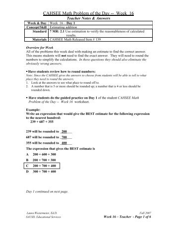 CAHSEE Math Problem of the Day -- Week 16