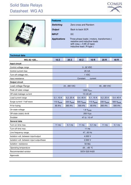 Datasheet WG A3 Solid State Relays - Tasseron