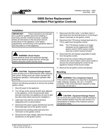 G600 Series Replacement Intermittent Pilot Ignition Controls ...