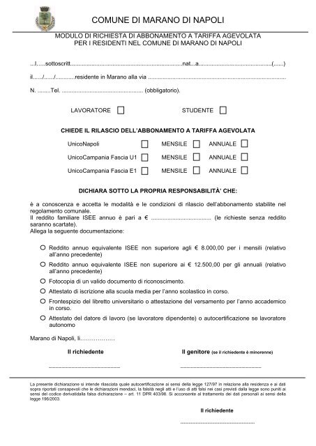 informazioni e tariffe mensili 2011 - Comune di Marano di Napoli