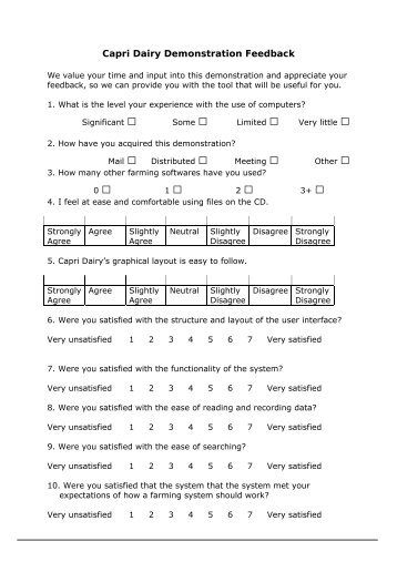 Capri Dairy Demonstration User Questionnaire - La Trobe University