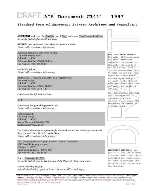 C141 - Agreement Between Architect and Consultant