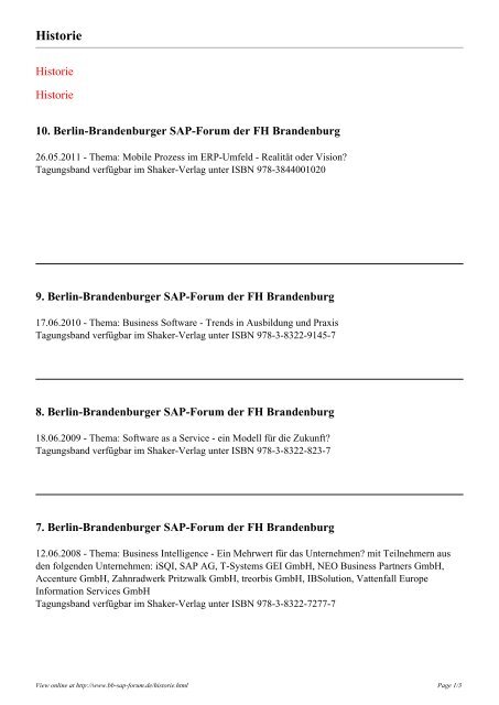 Historie - Berlin-Brandenburger SAP-Forum