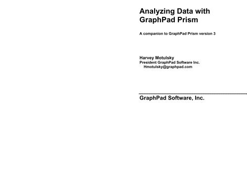 Analyzing Data with GraphPad Prism 3 - GraphPad Software