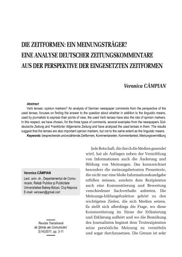 die zeitformen: ein meinungsträger? eine analyse ... - Ekphrasis