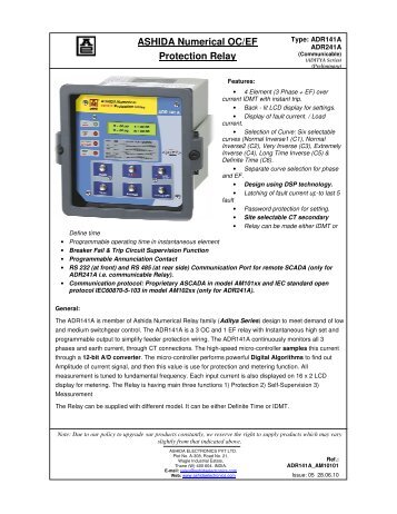 ASHIDA Numer ASHIDA Numerical OC/EF Protection Relay