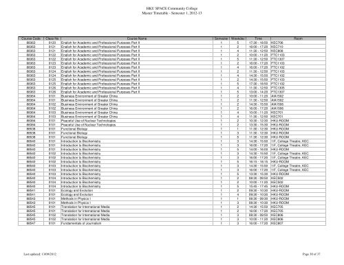 HKU SPACE Community College Master Timetable - Semester 1 ...