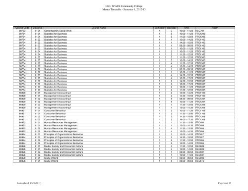 HKU SPACE Community College Master Timetable - Semester 1 ...