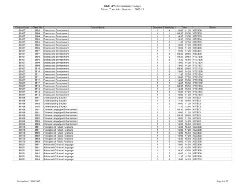 HKU SPACE Community College Master Timetable - Semester 1 ...