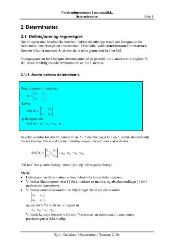 Determinanter - Universitetet i TromsÃ¸