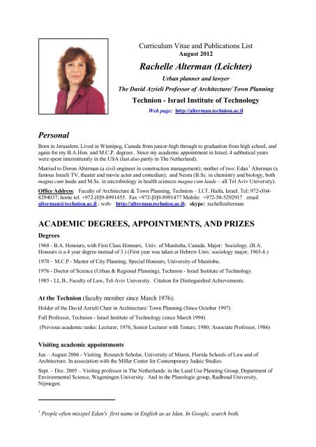 download of full CV and - Rachelle Alterman