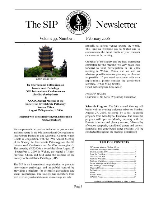 The SIP Newsletter - Society for Invertebrate Pathology
