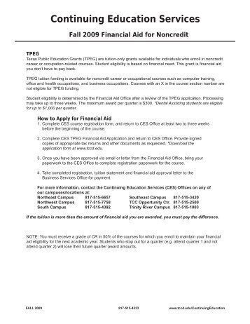 Fall 09 Financial Aid Info for Cont.Ed.indd - Tarrant County College