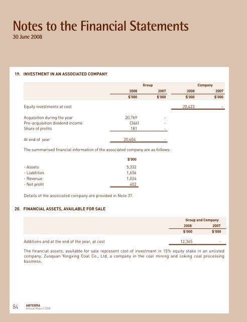 Notes to the Financial Statements 30 June 2008 - Abterra