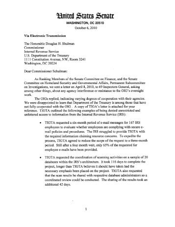 IRS letter - Senator Chuck Grassley