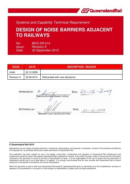 design of noise barriers adjacent to railways - Queensland Rail