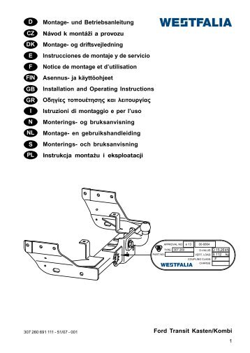 Ford Transit Kasten/Kombi D Montage- und Betriebsanleitung ...