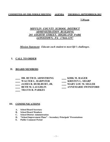 Committee-of-the-Whole Meeting Agenda - Mifflin County School ...