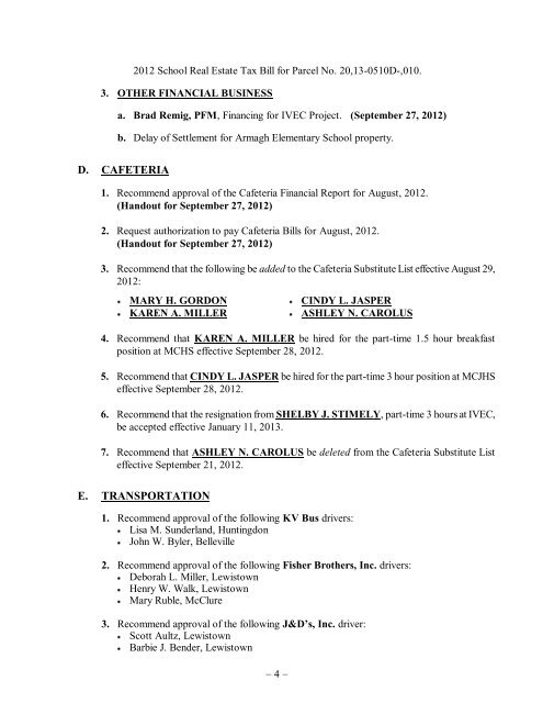 Committee-of-the-Whole Meeting Agenda - Mifflin County School ...