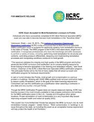 IICRC Exam Accepted for Mold Remediation Licensure in Florida