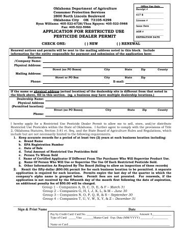 application for restricted use pesticide dealer permit - Oklahoma ...