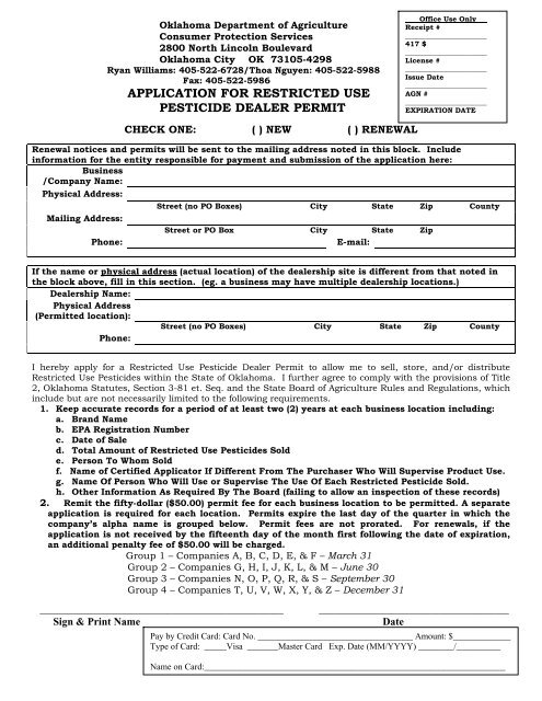 application for restricted use pesticide dealer permit - Oklahoma ...