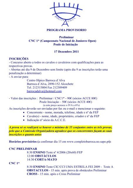 PROGRAMA PROVISORIO Preliminar CNC 1 ... - Equisport