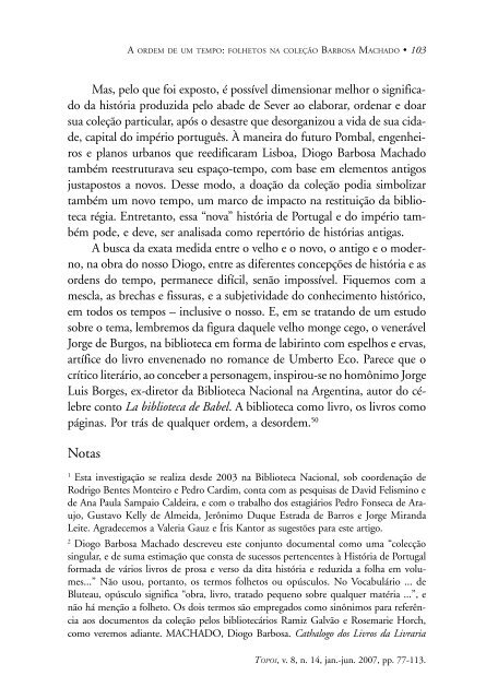 A ordem de um tempo: folhetos na coleÃ§Ã£o Barbosa Machado - Topoi