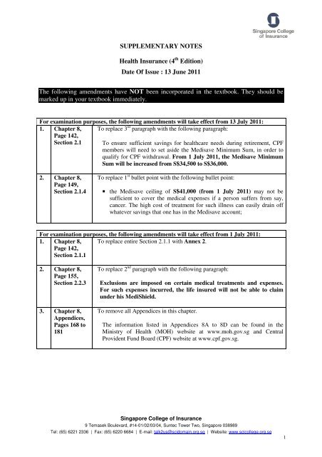 Supplementary Notes Health Insurance 4th Edition Date Of