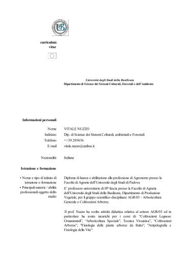 Cv Europeo Italiano - Università degli Studi della Basilicata