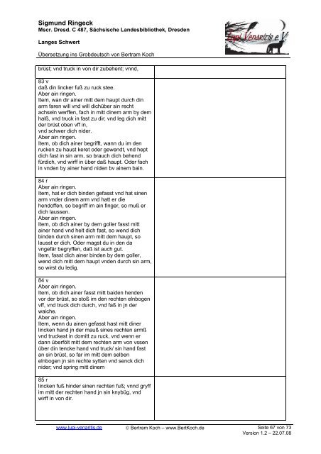 Sigmund Ringeck´s Fechtbuch. Stand - Lupi Venaritis