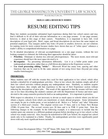 RESUME EDITING TIPS - George Washington University Law School