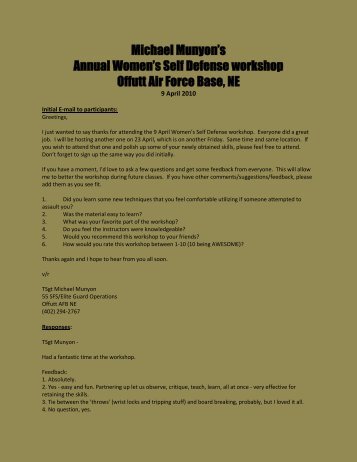 Michael Munyon's Annual Women's Self Defense workshop Offutt Air ...