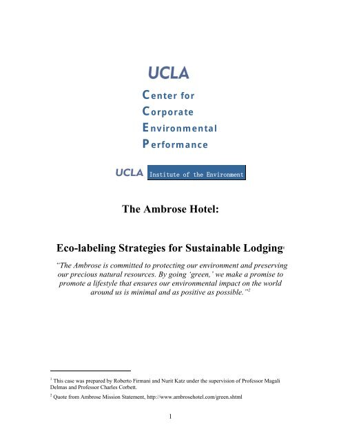 The Ambrose Hotel: Eco-labeling Strategies for Sustainable Lodging1