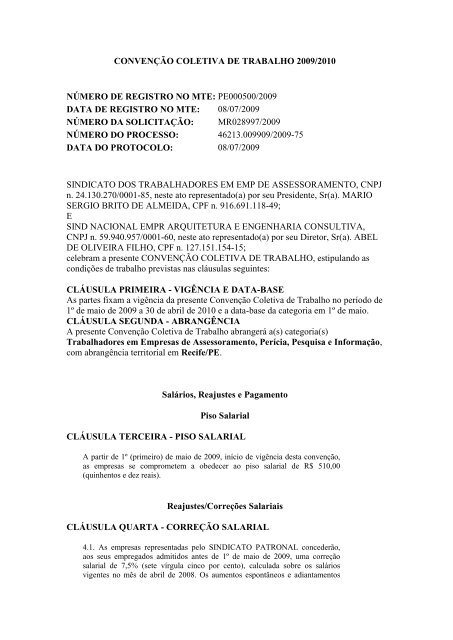 CONVENÃÃO COLETIVA DE TRABALHO 2009/2010 ... - Sinaenco