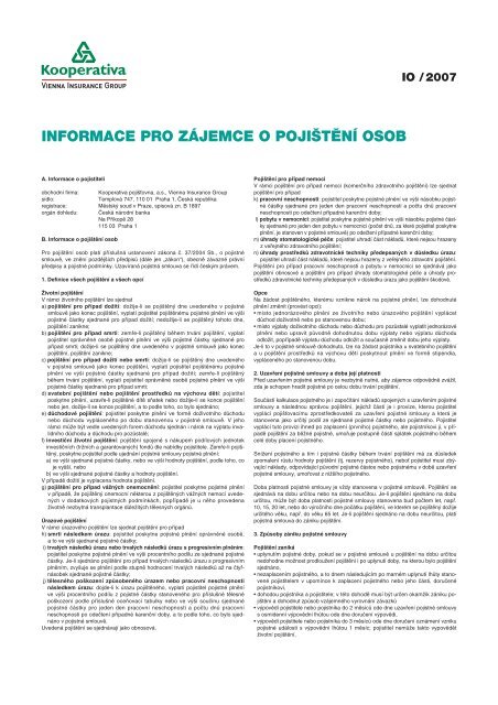informace IO/2007 Vo-700 - Kooperativa, pojiÅ¡Å¥ovna, a.s.