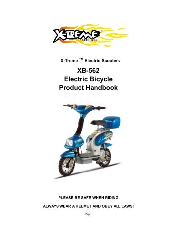 XB-562 Electric Bicycle Product Handbook - X-Treme