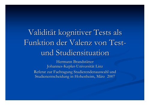 ValiditÃ¤t kognitiver Tests als Funktion der Valenz von Test- und ...