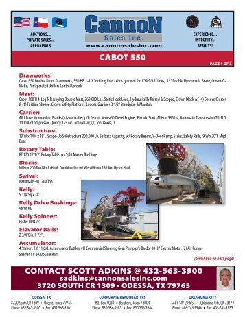 cabot 550 contact scott adkins @ 432-563-3900 - Cannon Sales Inc.