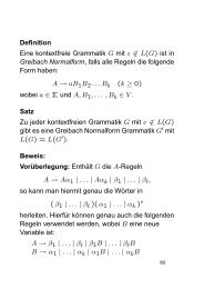 Definition Eine kontextfreie Grammatik G mit Îµ â L(G) ist in Greibach ...