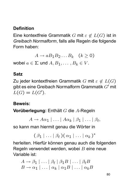 Definition Eine kontextfreie Grammatik G mit Îµ â L(G) ist in Greibach ...