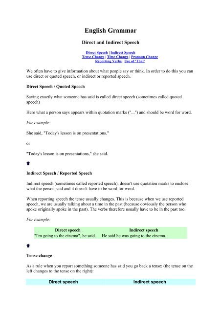 Direct and Indirect Speech - ESL Teachers Board