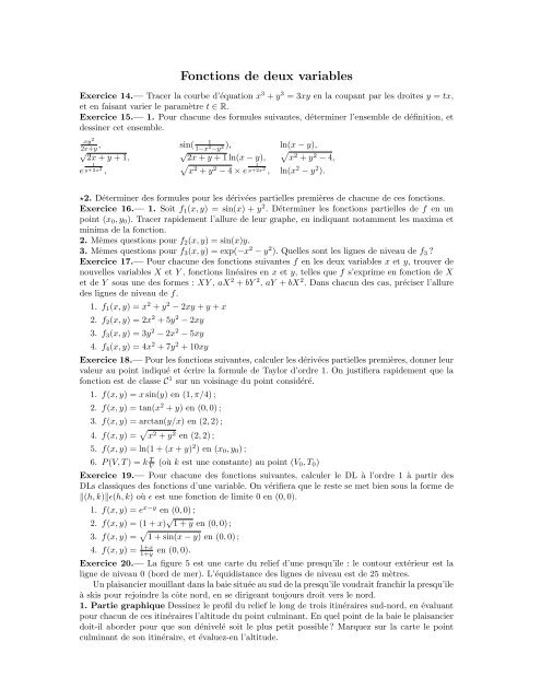feuille 5 de TD pour Maths1 (fonctions et courbes dans le plan)