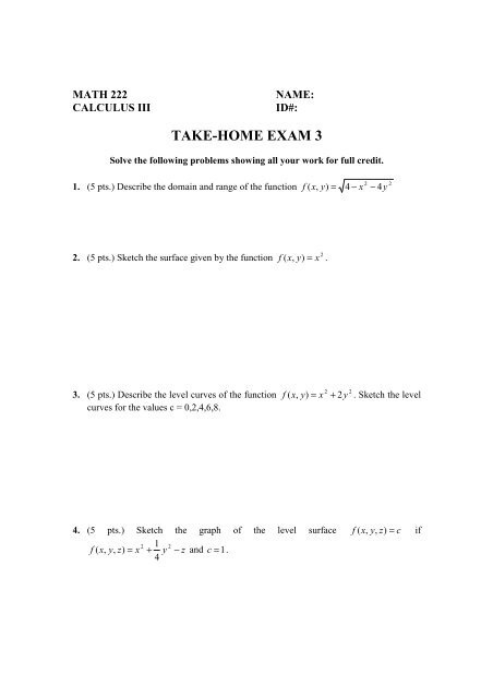 Take Home Exam 3 Take Home Exam 3