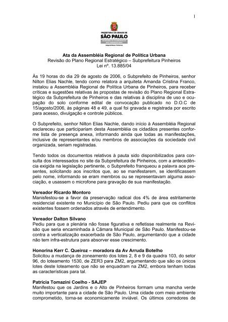 1 Ata da AssemblÃ©ia Regional de PolÃ­tica Urbana RevisÃ£o do Plano ...