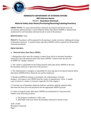 Hazardous Chemicals Material Safety Data Sheets/Purchasing ...