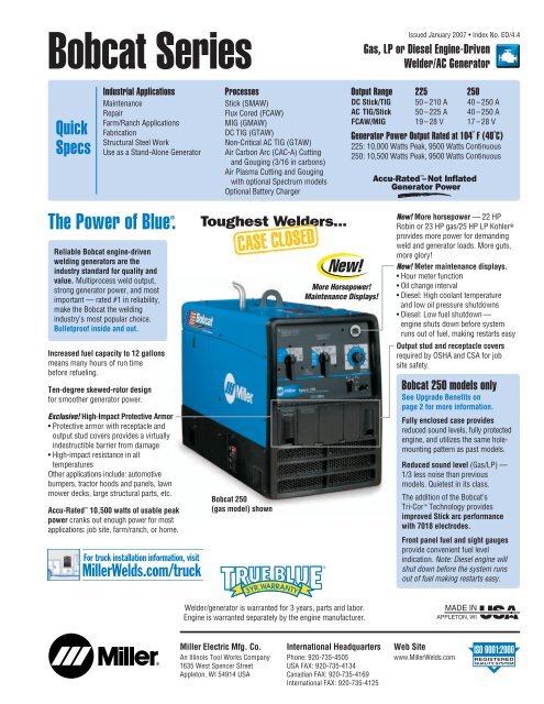 Bobcat 250 spec sheet - Burnback Welding Equip Services