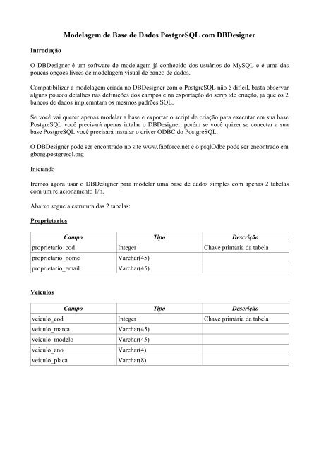 Modelagem de Base de Dados PostgreSQL com ... - INF-Unioeste
