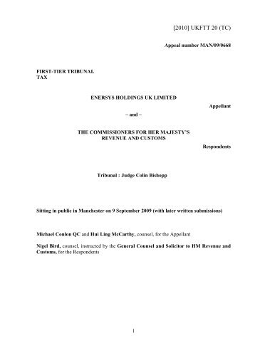 Enersys Holdings Uk Limited v The Commissioners for Her Majesty's ...