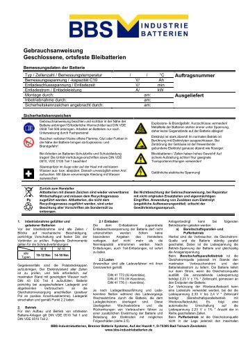 geschlossene Batterien - BBS Industriebatterien